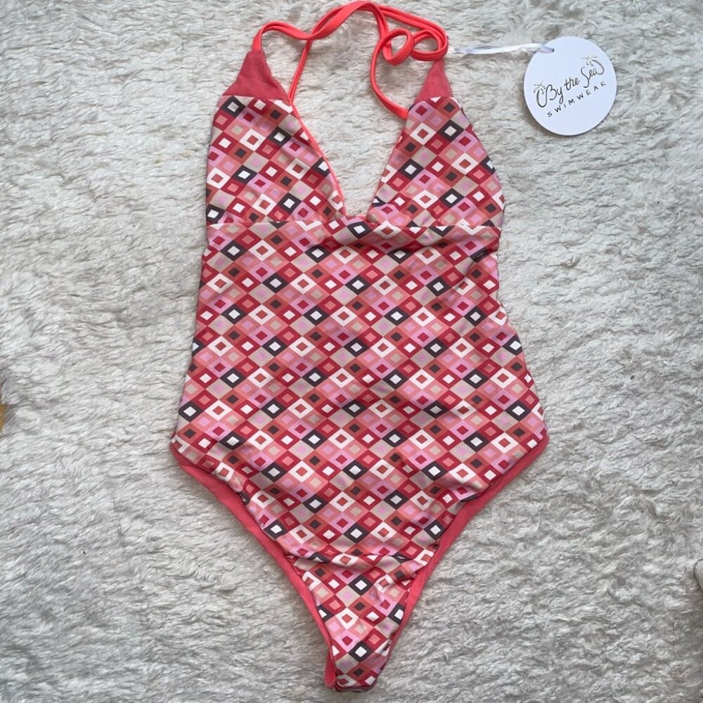 NWT By the Sea Swimwear Reversible One Piece Swimsuit Monokini Pink Medium New